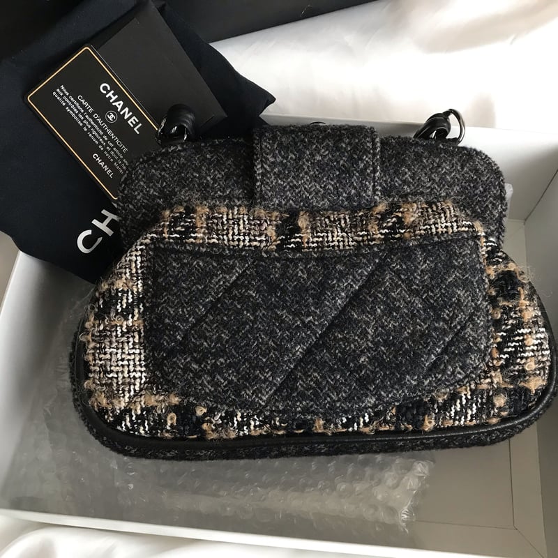 ★CHANEL シャネル ツイード ハンドバッグ グレーマチ8cm