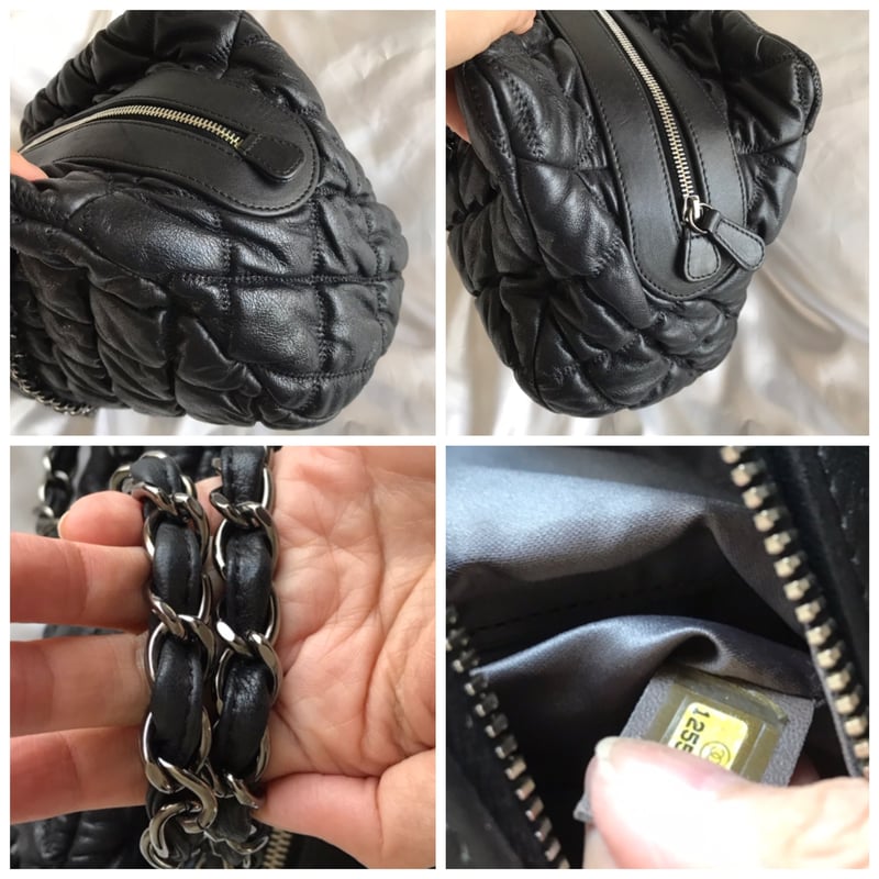 シャネル CHANEL バブルキルト ブラックレザー ショルダーバッグ シャネル CHANEL バブルキルト ブラックレザー ショルダーバッグ
