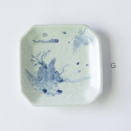 吉田崇昭　染付八角形絵替り皿