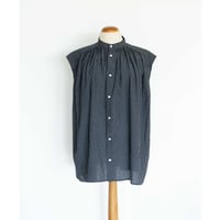 TOUJOURS  Pleated Sleeveless Long Shirt [Navy White]