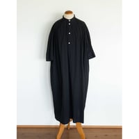 TOUJOURS Half Bishop Sleeve Pleated Shirt Dress [Black navy]