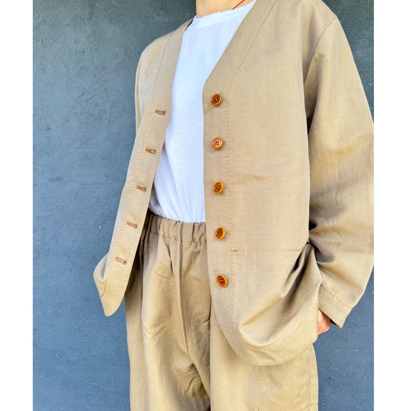 【Koton 】コトン　ノーカラージャケット　ウール100% 裏地リネン Koton 】コトン ノーカラージャケット ウール100% 裏地リネン homspun