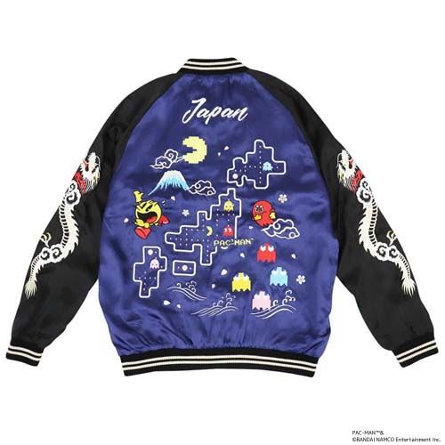 Pac-Man スカジャン 日本製 パックマン日本地図リバーシブルスカジャンAKR-PCM-08