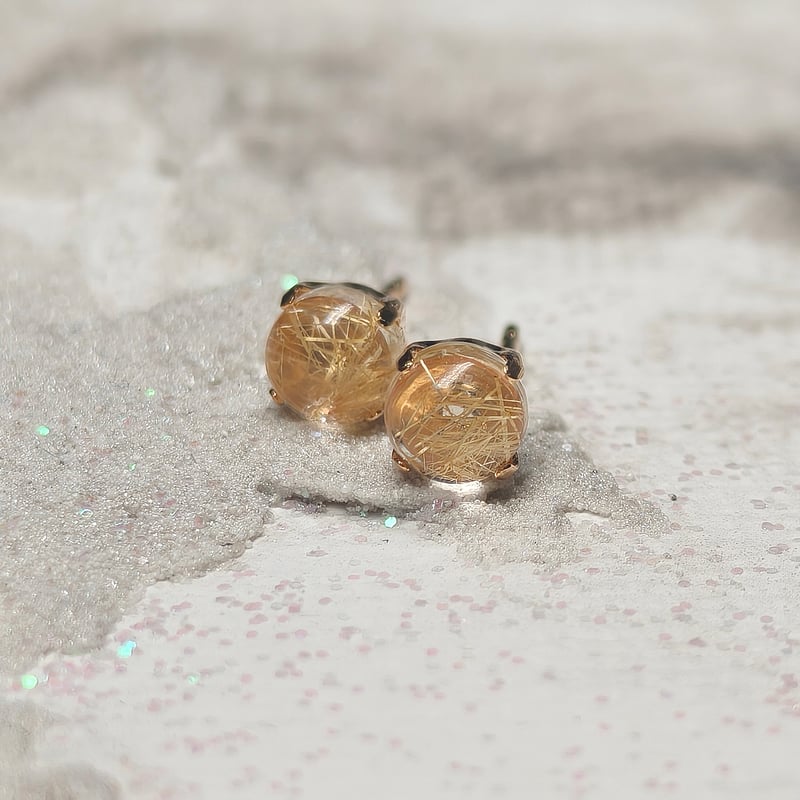 🐥🐉【最高品質】ルチルクォーツピアスK18YG/恋愛運、金運、仕事運