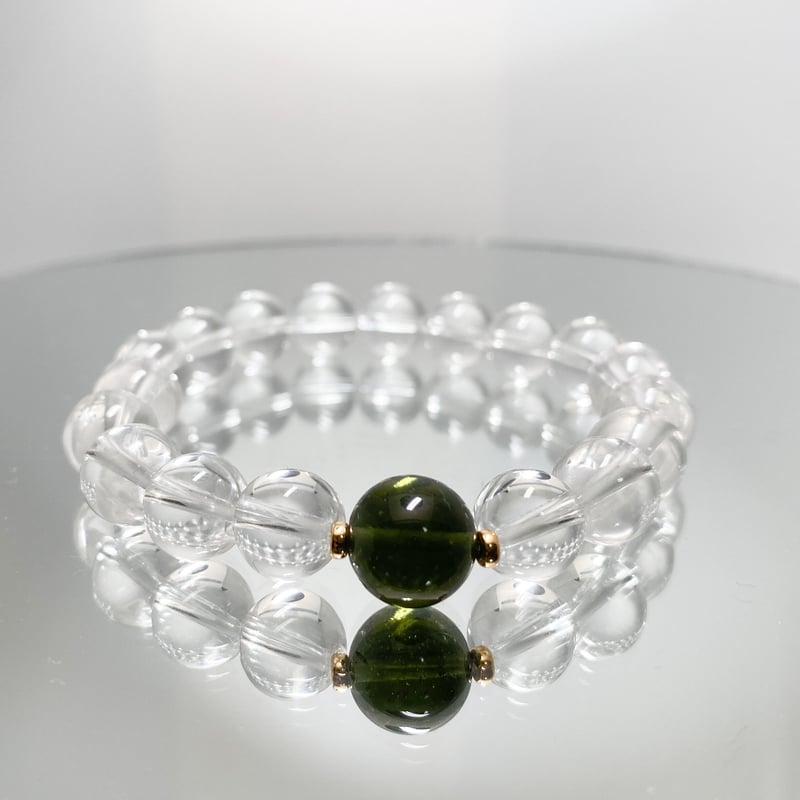 天然モルダバイトブレスレット 約11mm 鑑別書つき GOLD STONE モルダバイト ブレスレット 11mm 鑑別書付き 天然