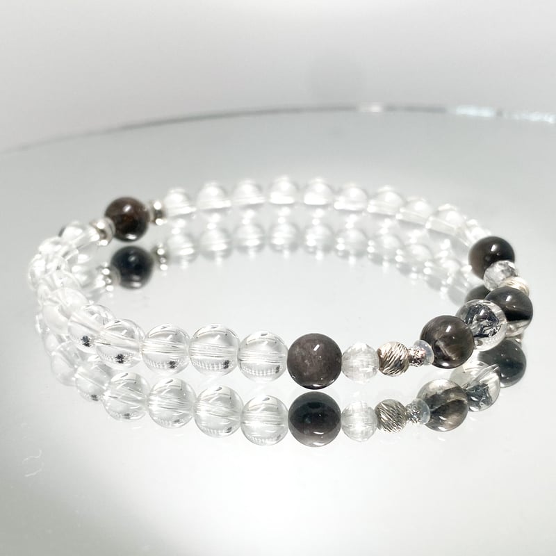 スティブナイトインクォーツ＆ゴールドルチルクォーツブレスレット 高