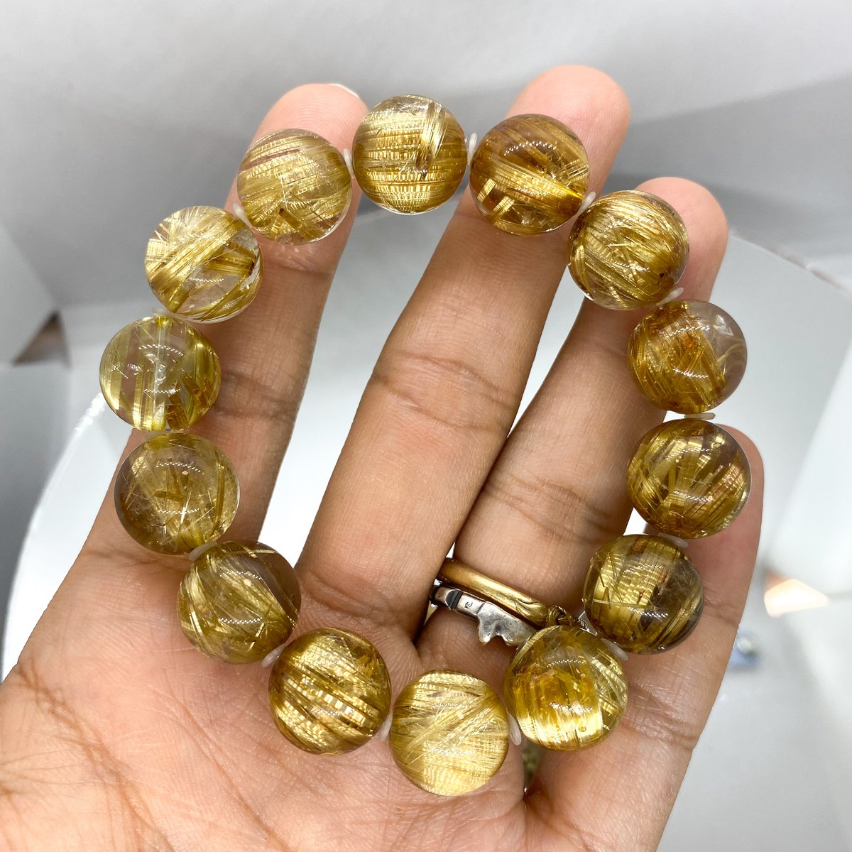 綺麗なタイチンルチルたん！これだぬ！ プレミアムタイチンイエローゴールドルチルクォーツ Φ84.6mm玉