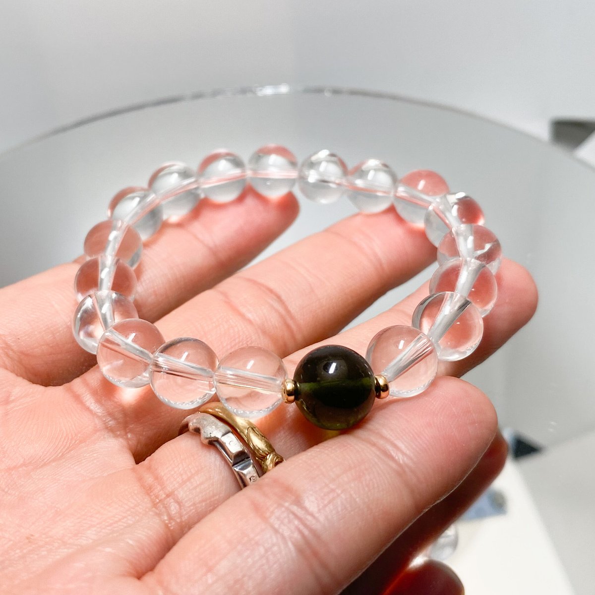 天然モルダバイトブレスレット 約11mm 鑑別書つき GOLD STONE モルダバイト ブレスレット 11mm 鑑別書付き 天然