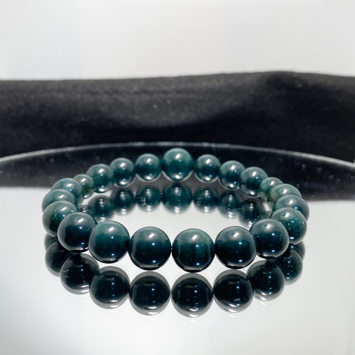 出雲瑪瑙　碧玉と針入り水晶ブレスレット 出雲石/碧玉 ブレスレット AA 8mm 】 出雲石 国産 花仙山 青