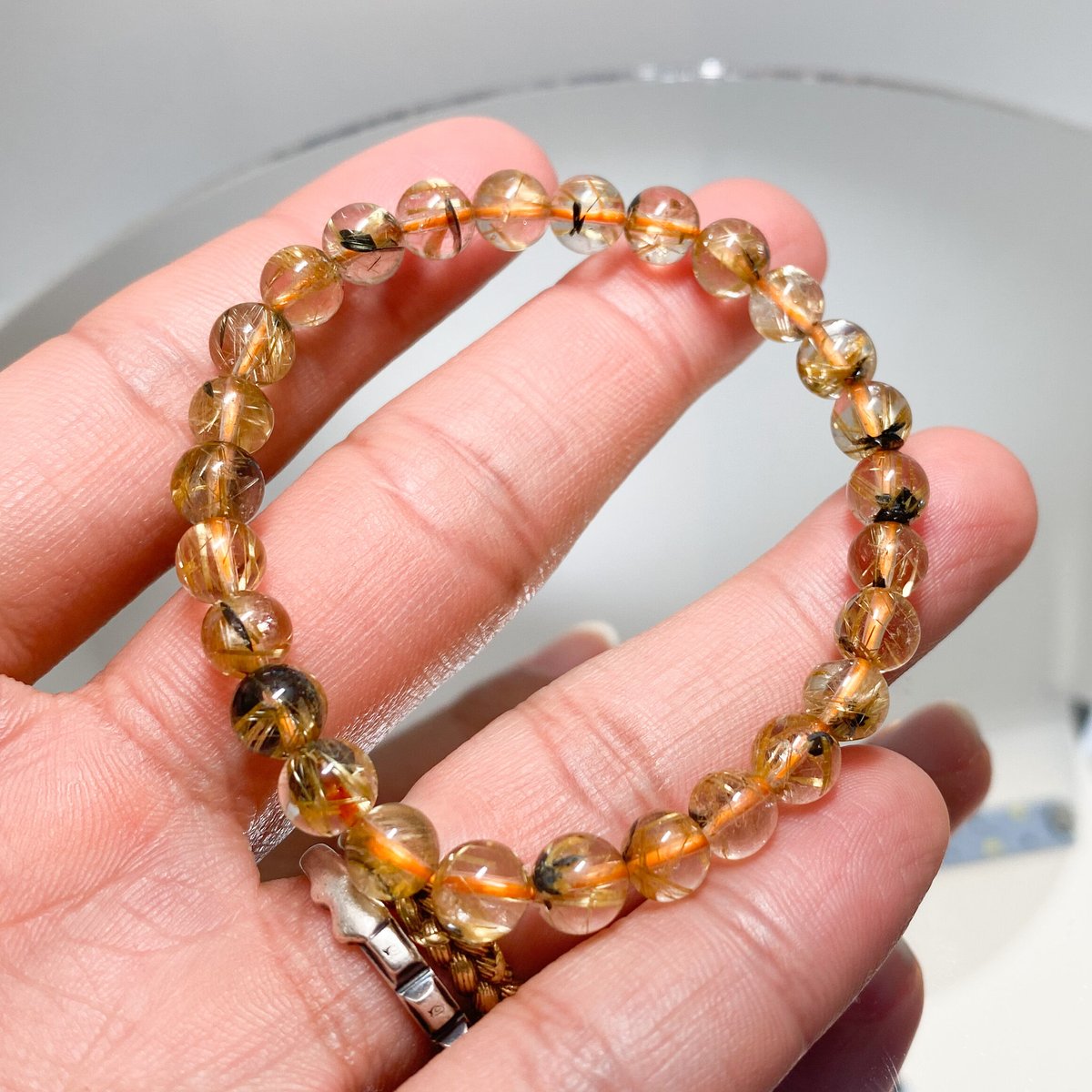 高品質】太陽放射ルチルクォーツブレスレット約6mm台/成功、金運、恋愛 