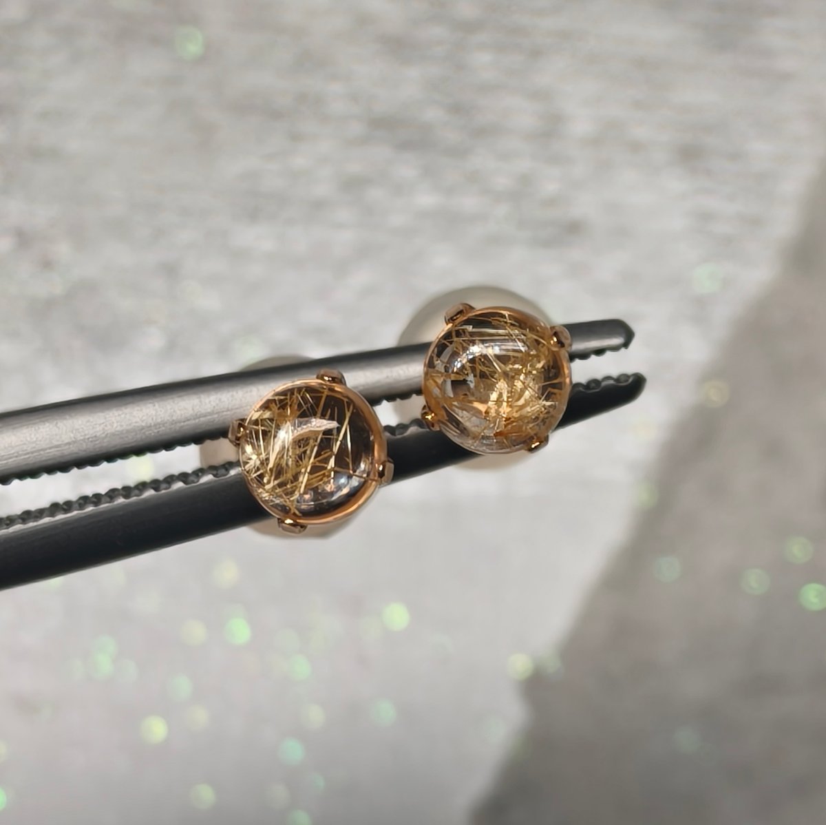 🐥🐉【最高品質】ルチルクォーツピアスK18YG/恋愛運、金運、仕事運