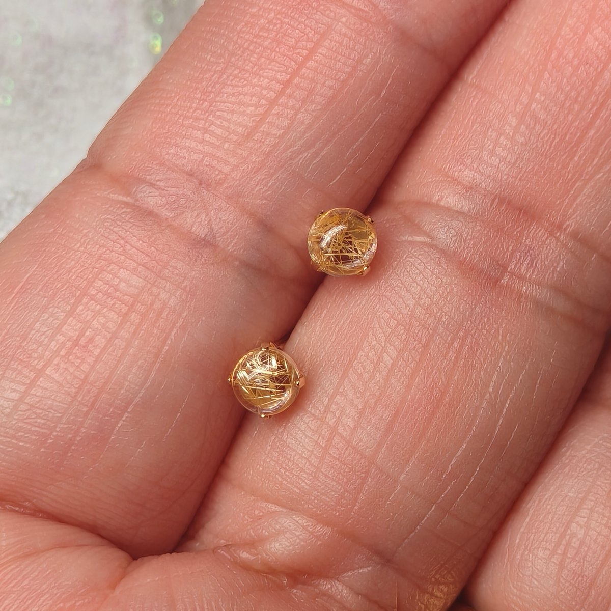 🐥🐉【最高品質】ルチルクォーツピアスK18YG/恋愛運、金運、仕事運