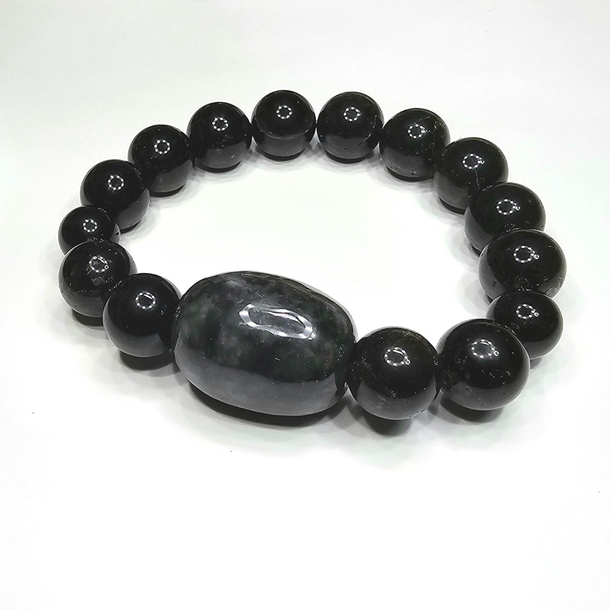🐥🐉📹【希少】黒平黒水晶水晶&糸魚川黒翡翠オリジナルブレスレット
