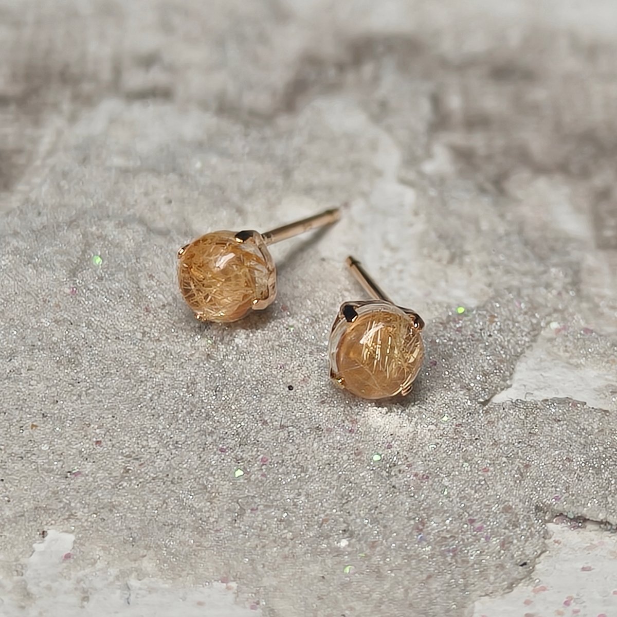 🐥🐉【最高品質】ルチルクォーツピアスK18YG/恋愛運、金運、仕事運