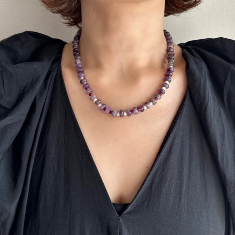 750YG アメジスト・ダイヤモンド ネックレス (花モチーフ) 品番n22-172