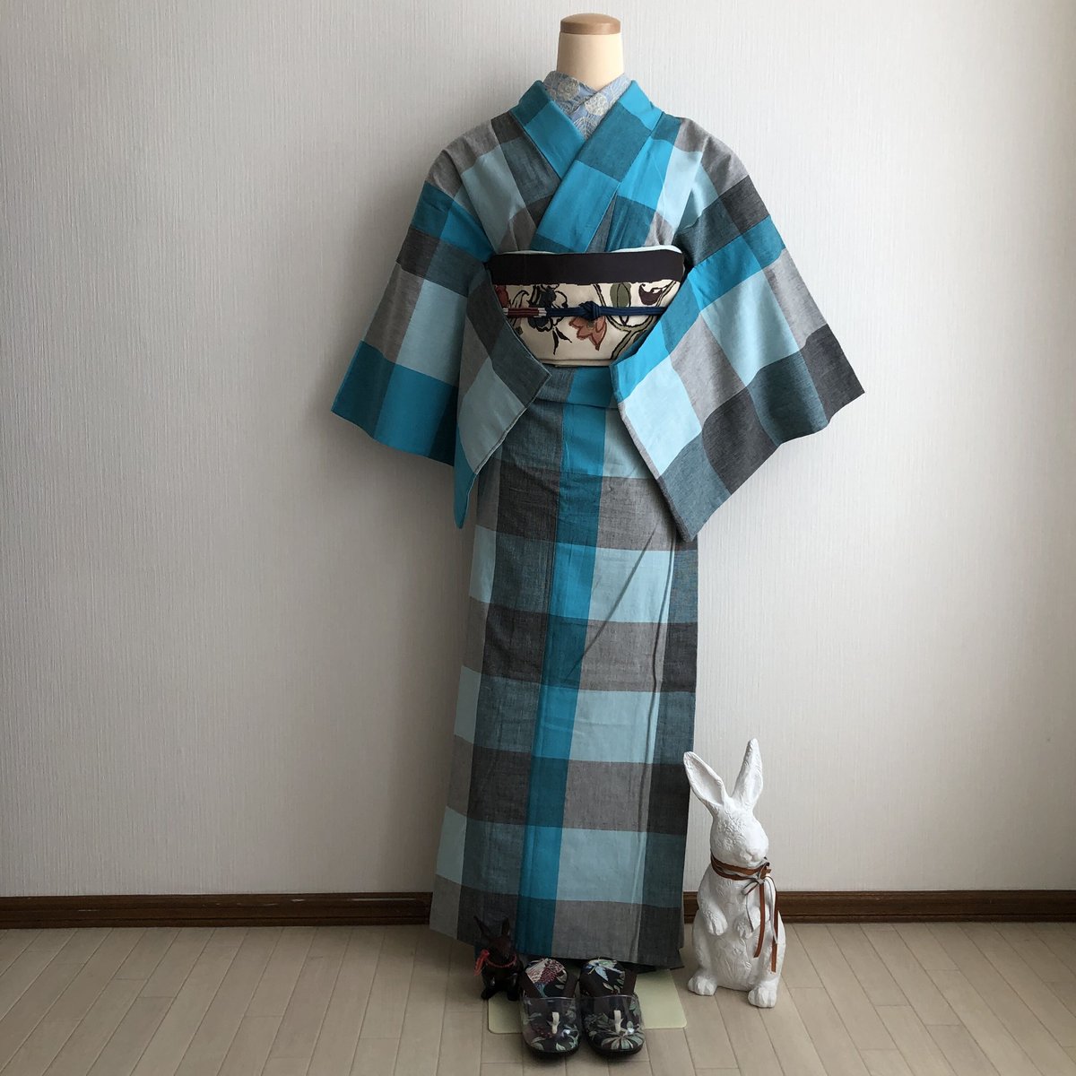 伊勢木綿 爽やかブルーの着物 ゆったりサイズ 伊勢木綿 爽やかブルーの着物 ゆったりサイズ 伊勢木綿 爽やか