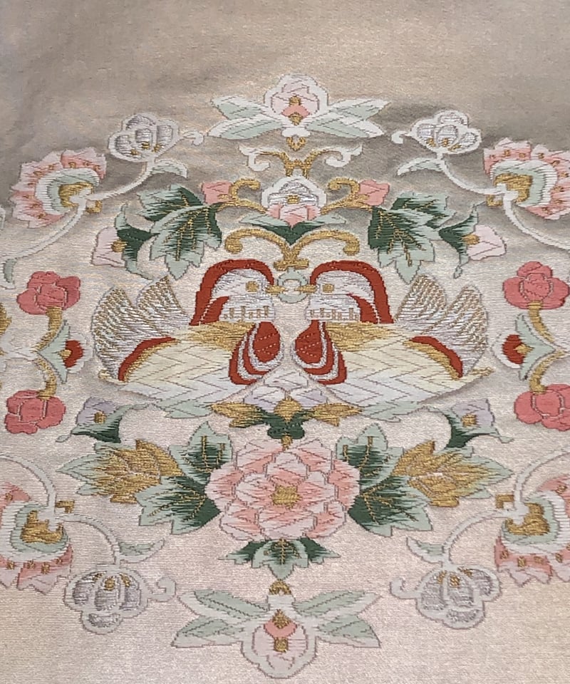 リサイクル】名古屋帯 ピンクシャンパン 小鳥 刺繍 ポイント柄 | 六識哉