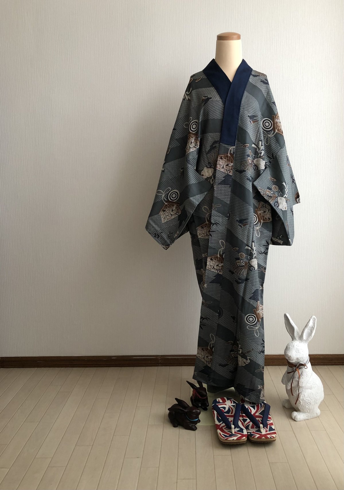 ◇おふく◇長襦袢反物うさぎ着物兎
