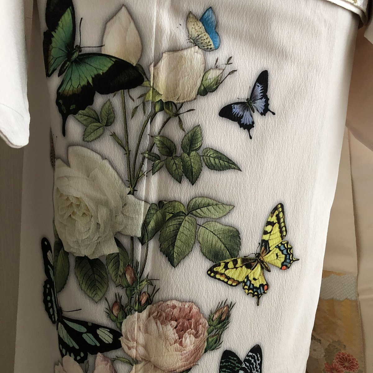 豆千代モダン 訪問着「薔薇と蝶のワルツ」パール Lサイズ | 六識哉