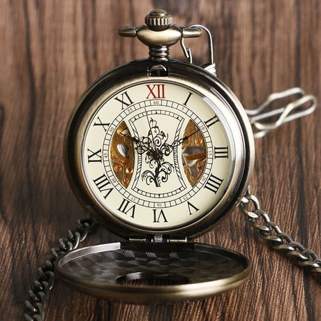 レトロ　アンティーク調 手巻き式スケルトン懐中時計
