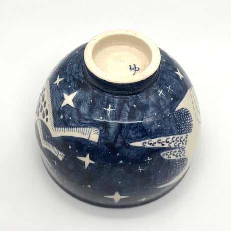 B137 茶碗 『星と馬と夜の鳥』12.9×9.6cm