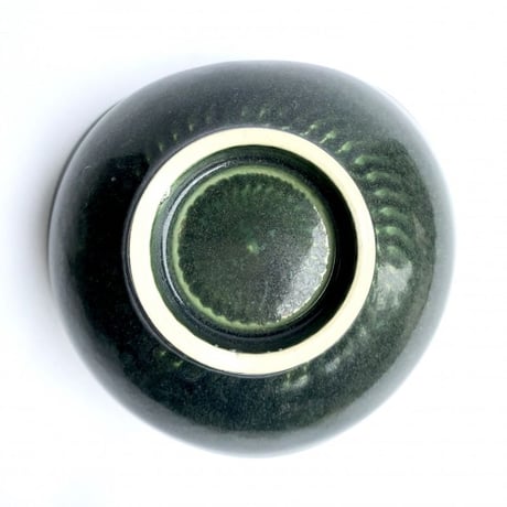 355 猪目茶碗　高麗納戸織部　12.6×6.2cm