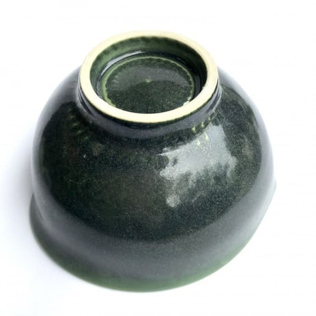 355 猪目茶碗　高麗納戸織部　12.6×6.2cm