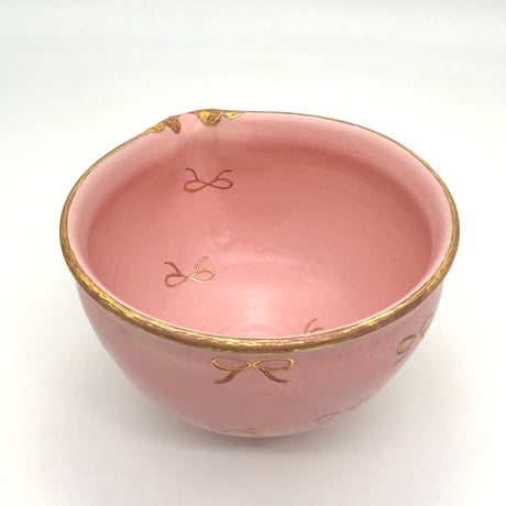 724　片口　撫子+金リボン　12.8×8.8cm