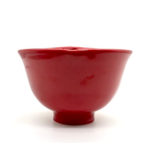B139 猪目茶碗　緋(あけ)  　13.6×8.9cm