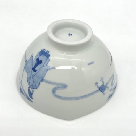 509 染付小野道風図猪目茶碗(磁器土)　13.3×7.8cm