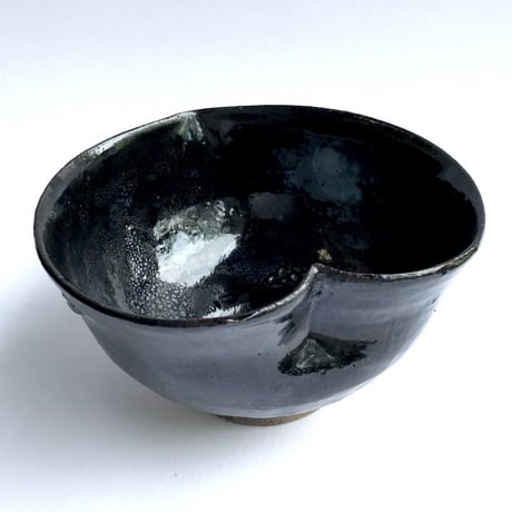 609   猪目茶碗　油滴天目　土モノ　11.9×6.5cm