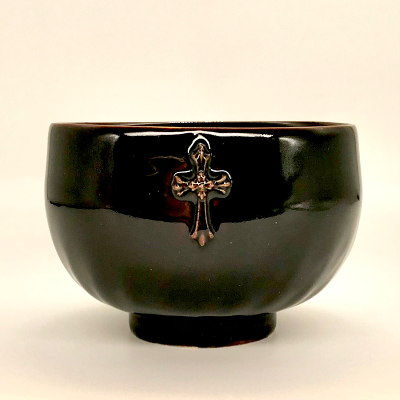 182 十字架天目茶碗 千 10.1×7.1cm | 小野穣 アトリエONO