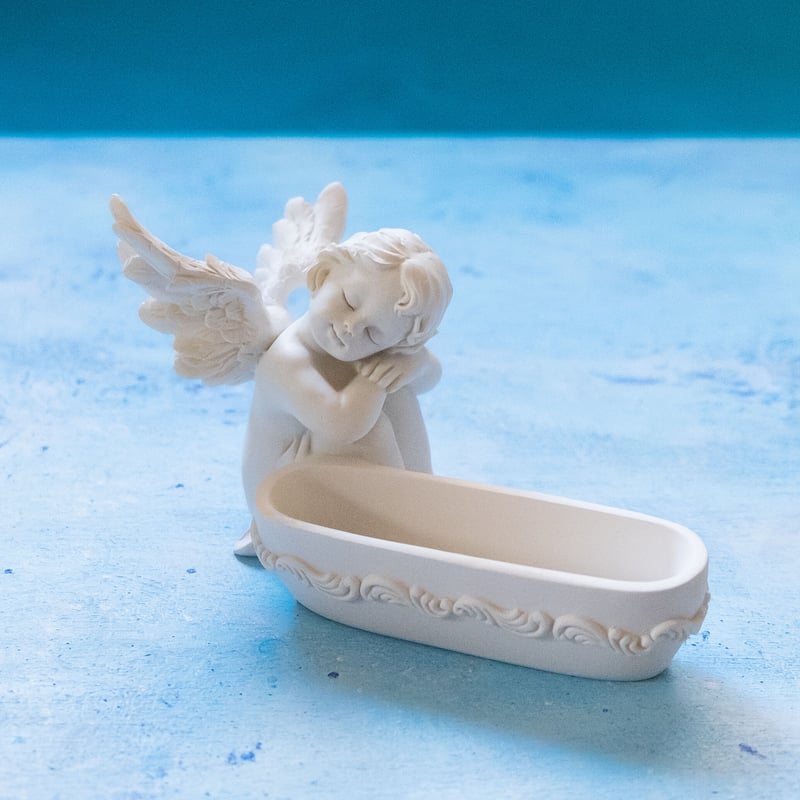 天使の置物 小物置き トレイ 玄関トレー 天使 置物 かわいい 樹脂 小 彫像 白 オブジェ