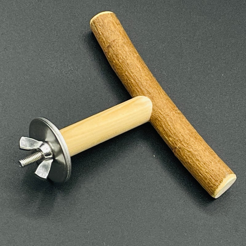 ①-B丈夫なビワのT字止まり木（HOEI 35サイズ） フィンチさん〜用