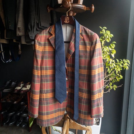 [Fibonacci]オリジナルリネンタイ ヘリンボーン ダークネイビー（麻100%）Linen necktie