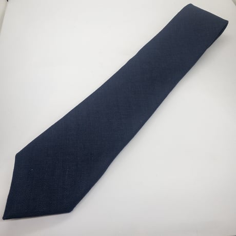 [Fibonacci]オリジナルリネンタイ ヘリンボーン ダークネイビー（麻100%）Linen necktie