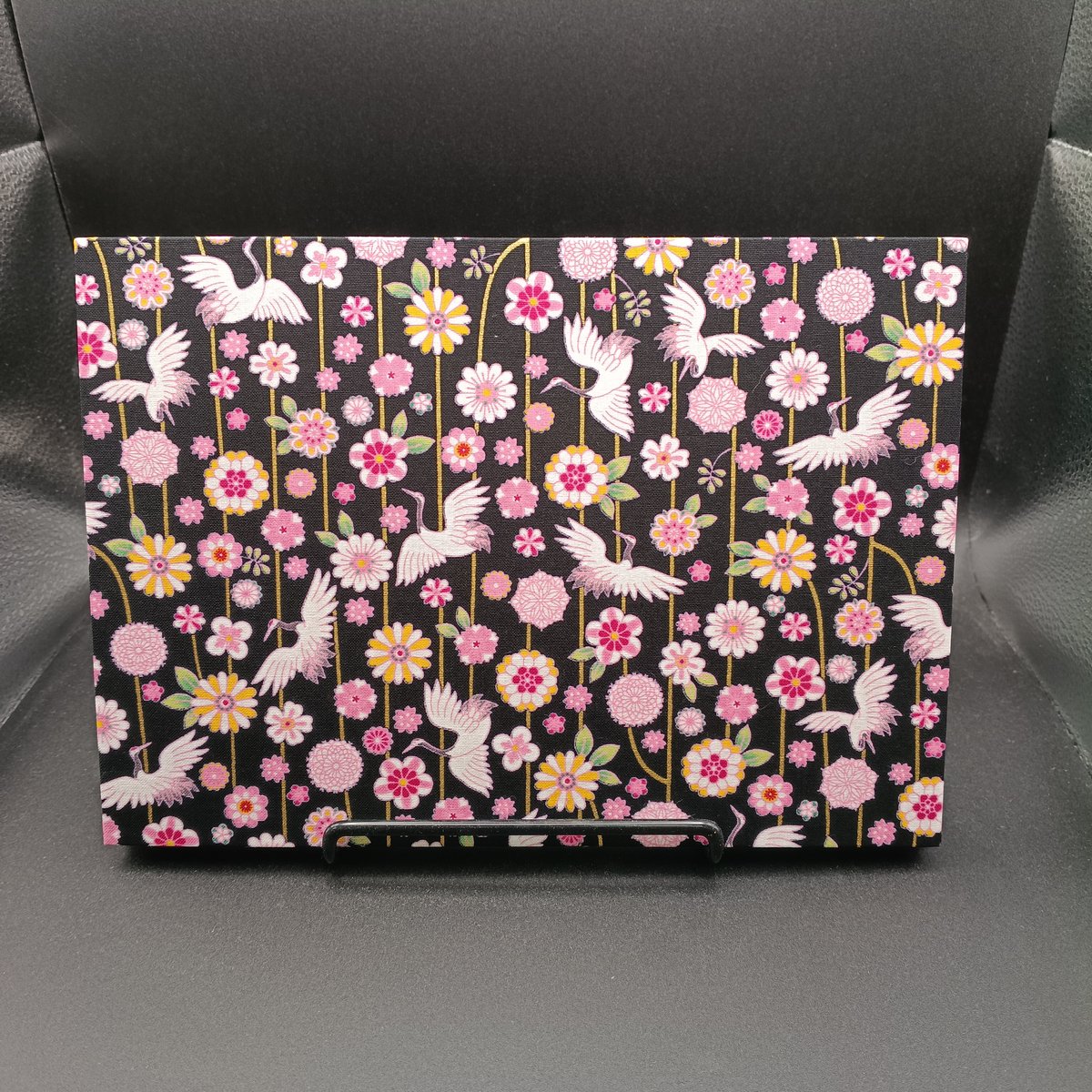 □黒和紙の御朱印帳 生地表紙 鶴と花 | 御朱印帳販売処 キョーダイ社