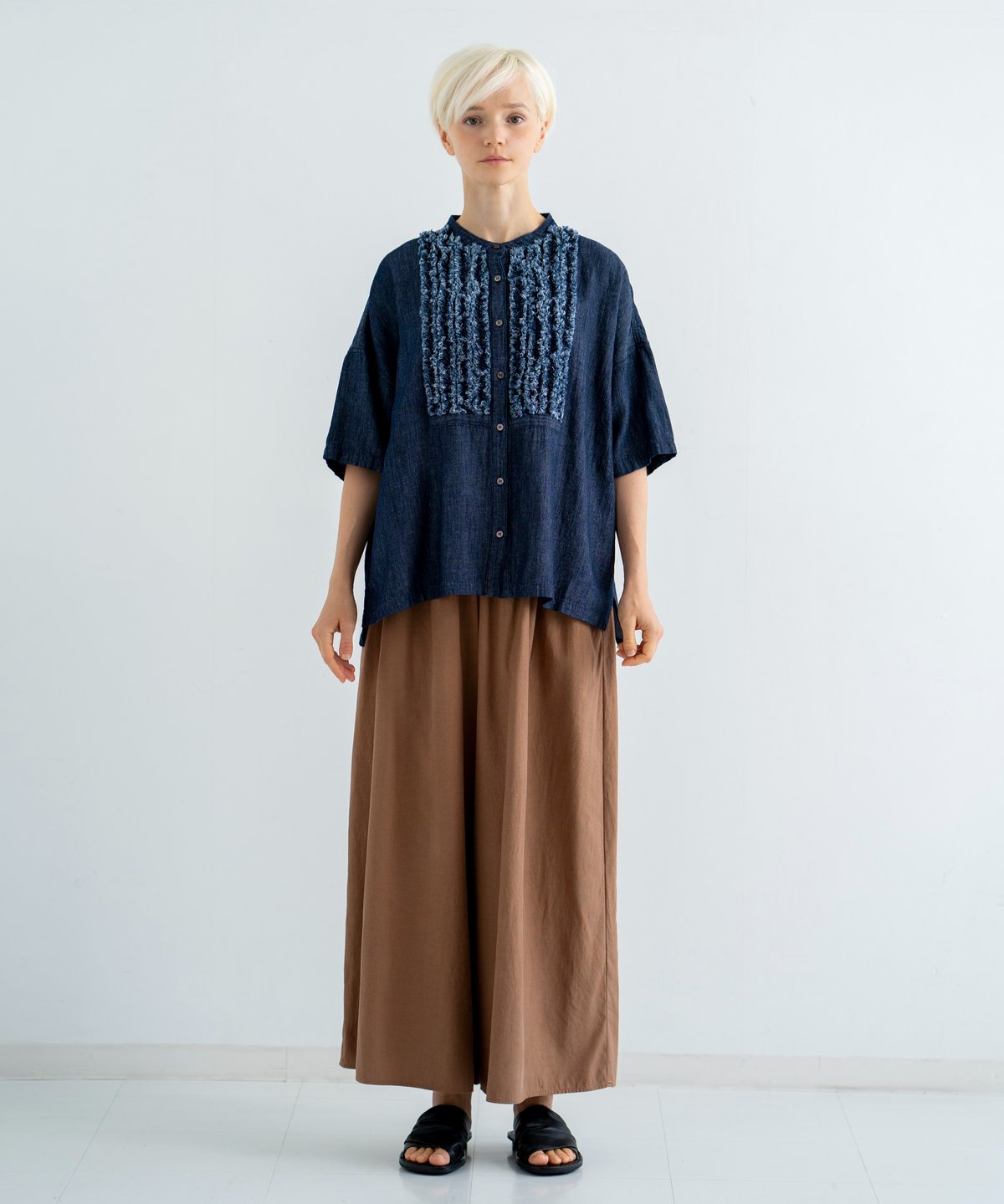 4.5oz綿麻甘撚りデニム フリンジブラウス(4601-6620) | ista-ire on