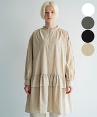 コットンサンドウォッシュ　裾ティアードロングシャツ(4602-7700)