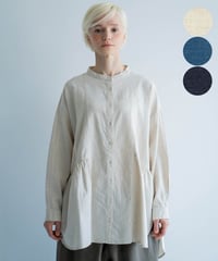 4.5oz綿麻甘織りデニム〈オリジナル生地〉　サイドギャザーロングシャツ(4602-7600)