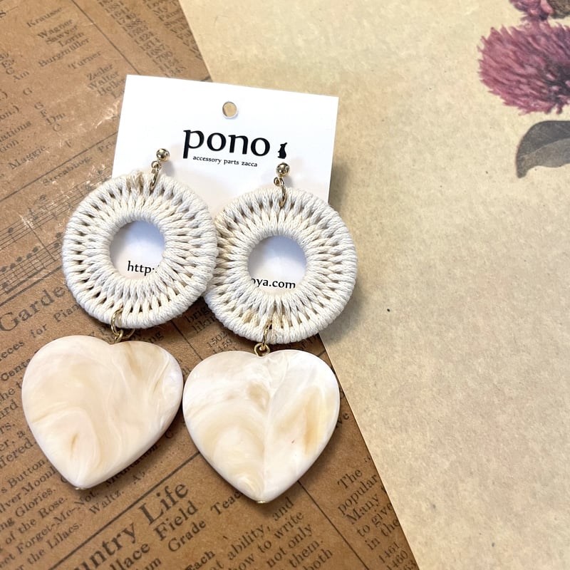 コードリング×ハートのピアス(WHITE) | pono-nagoya