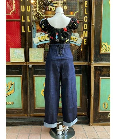 12oz Blue Denim Ladies Sailor Pants【SVY-LPT029】