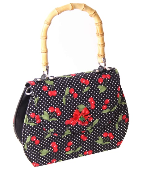 Jacira 50's retro Cherries Bamboo Handbag【5511】
