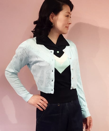 Boomerang×Star Burst Pointelle Cardigan"【SVY-KN035】