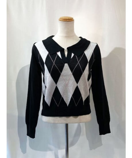 Argyle Pattern Skipper Short Knitted Top【VJ-LKN005】