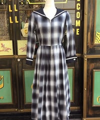 Double Cuffs Sailor Long One-piece (Cotton Ombre check)【SVY-OP110】Fix