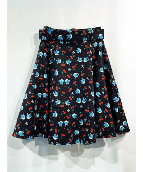 Trinette Swallows & Cherries Swing Skirt【AW200313A】
