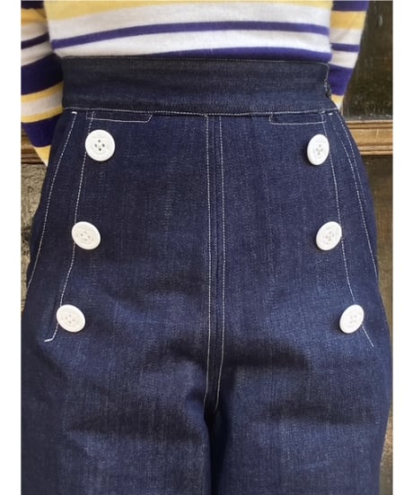 12oz Blue Denim Ladies Sailor Pants【SVY-LPT029】