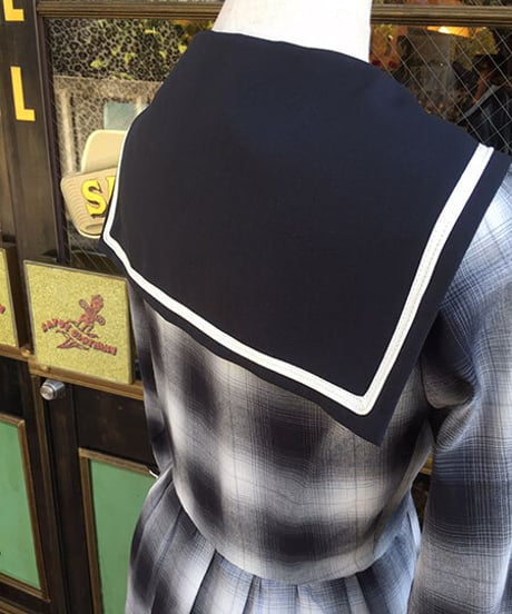 Double Cuffs Sailor Long One-piece (Cotton Ombre check)【SVY-OP110】Fix