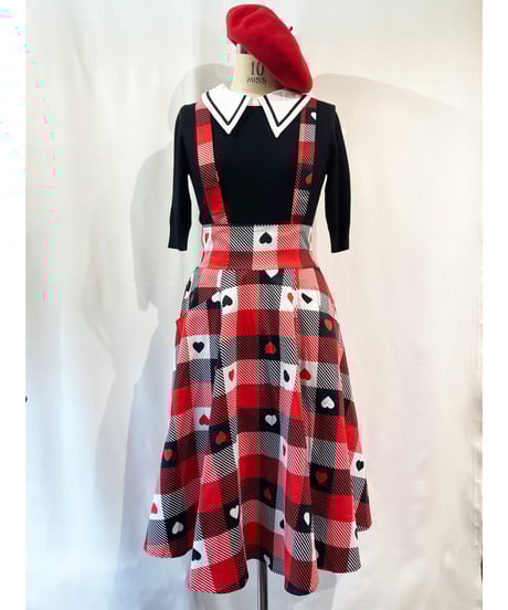 Alexa Heart Gingham Swing Skirt【SS220304B】